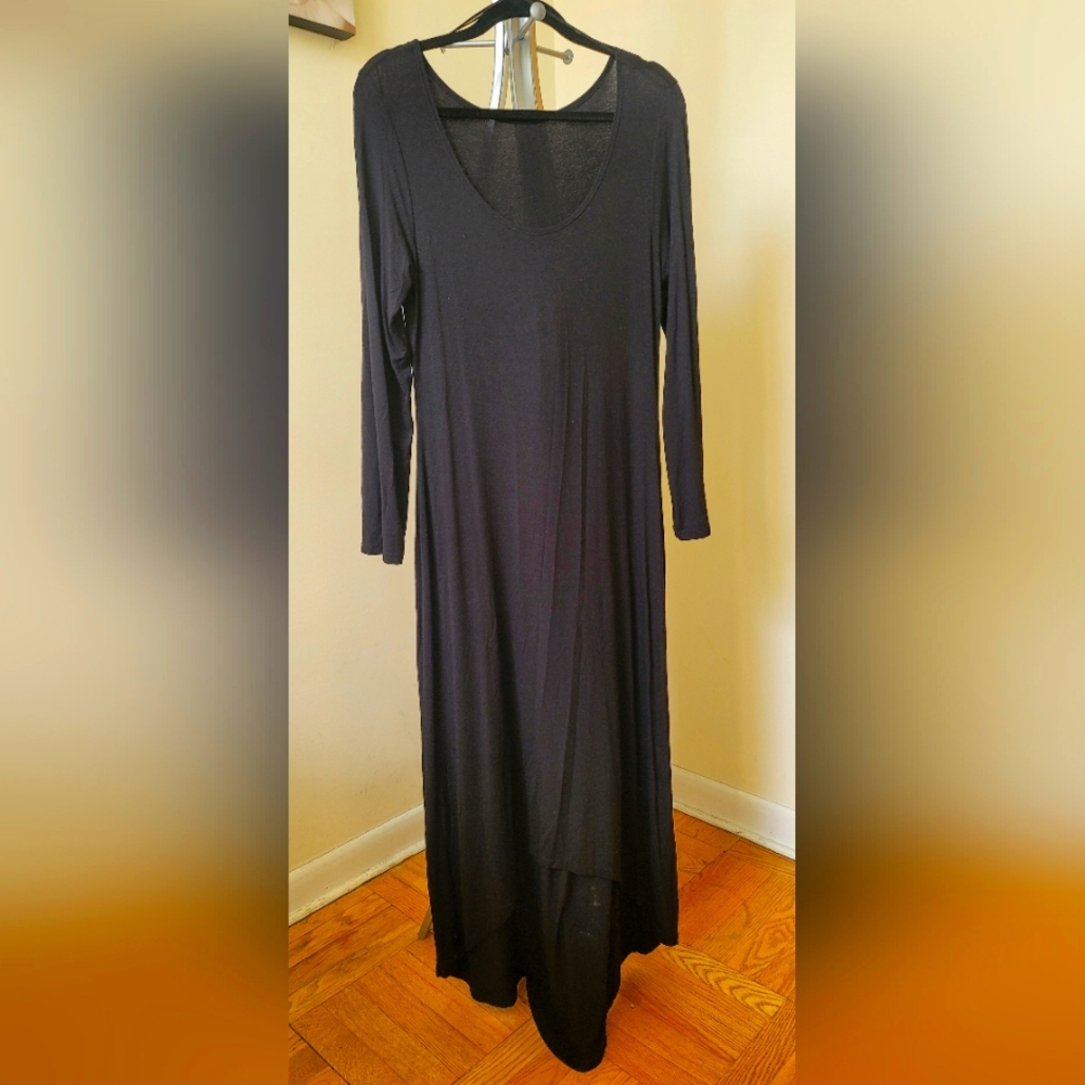 Long Black Knit high low hemline Dress Size L